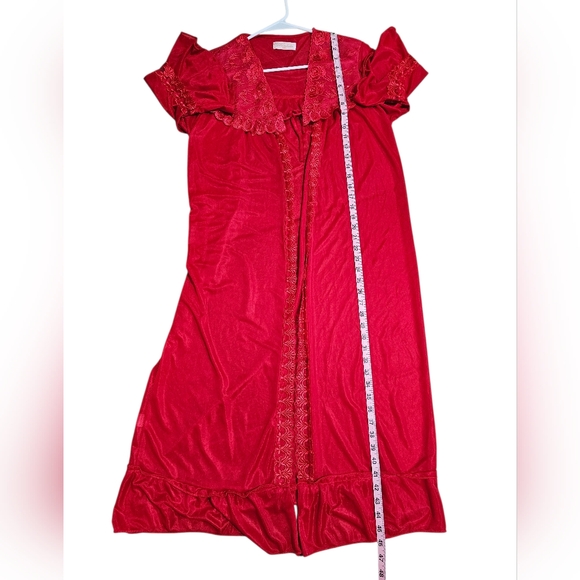 Wanlida Womens Red Sheer Lace Robe XXL Vintage Lingerie Romantic Boudoir 80s - Picture 7 of 8